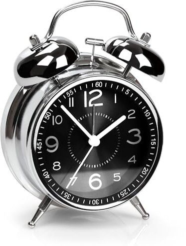 AYRELY® Wecker laut für Tiefschläfer, Doppelglocken Retro- Tischuhr, 4 Zoll, Wecker analog ohne Ticken, Metallzifferblatt mit Nachtlicht für Schlaf- und Nachttische (Schwarz)