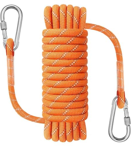 NorthPada Kletterseil mit Haken 10 mm x 10 m Reflektierend Orange | Absturzsicherung, Rettungsseil, Zugseil, Bergsteigerseil