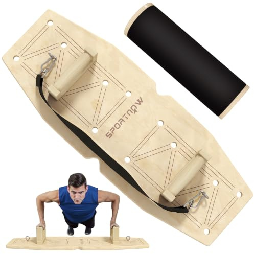 SPORTNOW Liegestützgriffe aus Holz Fitness Parallettes 11 Übungen Natur | inkl. Widerstandsbänder, Push Up Bars mit 8 Lochpaaren, für Krafttraining Muskeltraining