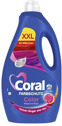 Coral Farbschutz Color Waschmittel Flüssigwaschmittel für Farben länger wie neu XXL 60 WL