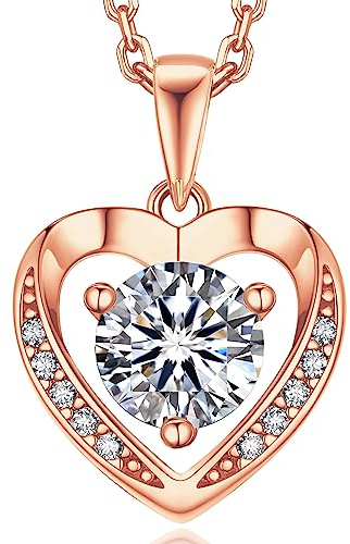 MomentWish Halskette Damen Silber 925 Moissanite Damenschmuck Geschenk | 1-2 Karat Moissanit Kette Geschenk für Frauen Rosegold/Gold Schmuck Damen Weihnachten Valentinstag Jahrestag Liebes Geschenke