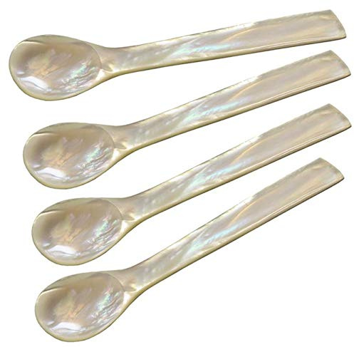 EDZARD Eierlöffel 4er-Set (L 11 cm), Meer-Perlmutt, Griff eckig | Handarbeit, 100% Naturprodukt, Pinctada maxima, in edler Geschenkverpackung, Perlmuttlöffel, Kaviarlöffel, Frühstückslöffel