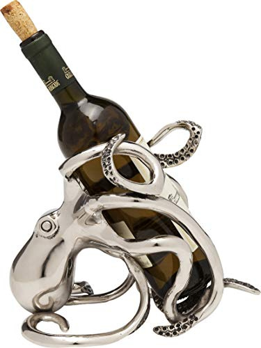 Kare Design Flaschenhalter Octopus, Silber, 25x16x20 cm, Flaschengestell für Wein, Deko Objekt, Oktopus Motiv, Aluminium Gestell, Esszimmer