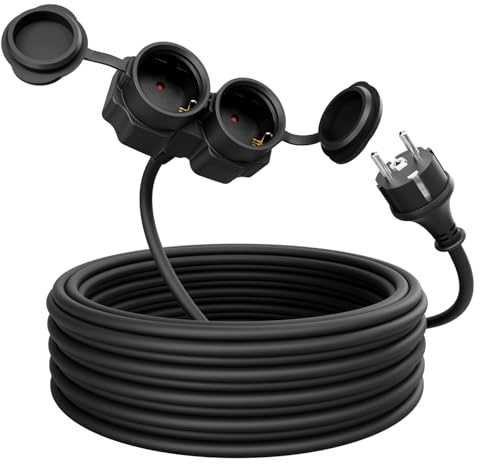 greate 2fach Verlängerungskabel 10 Meter aussen - Verlängerungskabel außen wasserdicht IP44-2 Fach Mehrfachsteckdose Verlängerung für Aussenbereich 10m 3500 W, Outdoor Extension Cord Waterproof