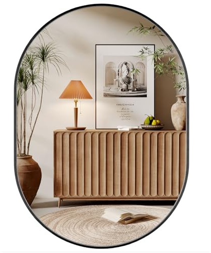 Dripex Ovaler Wandspiegel 50 * 70cm mit Aluminiumrahmen,dekorativer HD Wandspiegel Schminkspiegel für Badzimmer/Ankleidezimmer/Wohnzimmer,unbrechbarer Spiegel (Schwarz)