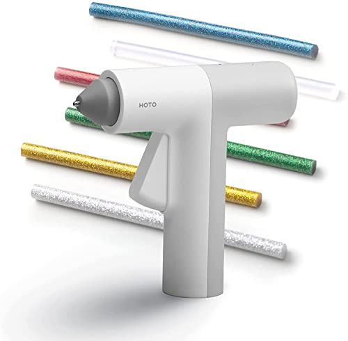 HOTO Heißklebepistole Akku Heissklebepistole, 30s Schnell Aufheizen Klebepistole, Typ-C Hot Glue Gun mit 10 Klebesticks, Heißklebepistole Kabellos für DIY, Haus & Büro Reparatur