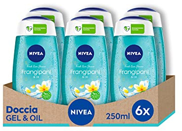 NIVEA Duschgel Frangipani & Oil 6 x 250 ml Duschgel Hawaii Frangipani & Oil Feuchtigkeitsspendendes Duschgel angereichert mit kleinen weichen Ölperlen
