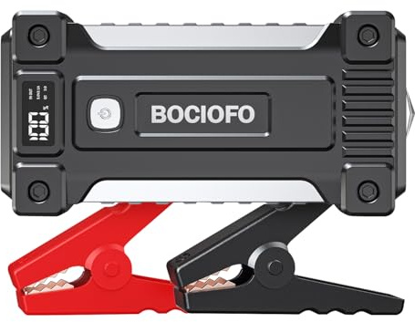 BOCIOFO Starthilfe Powerbank für pkw, 6000A Auto Starthilfe Powerbank 12V (Bis zu 10L Benzin/10L Diesel), Booster Auto Starthilfe mit Starthilfekabel Taschenlampe USB Schnellladung 3.0
