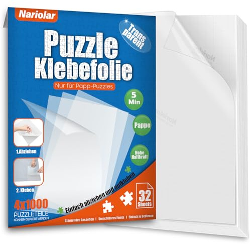 Nariolar Ultra-haftende Transparente Puzzle Klebefolie, 32 Puzzlekleber zum Fixieren und Schützen von bis zu 4 x 1000-Teile-Puzzles