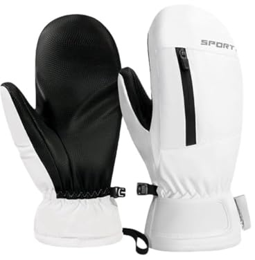 JJZS Wasserdichte Skihandschuhe für Damen, Herren, Jugendliche, Winter, kaltes Wetter, Schneehandschuhe mit Handwärmer, Reißverschlusstasche, Weiss/opulenter Garten, Stardard