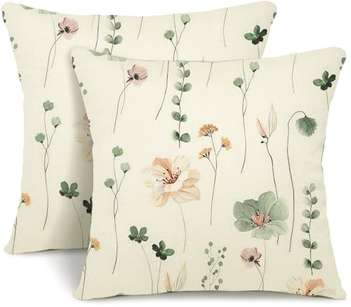 YCOLL Kissenbezug 40x40 2er Set Dekokissen Leinen Sofakissen,Zierkissen Florales Aquarellgemälde Kissenbezüge,für Sofa Schlafzimmer Wohnzimmer Outdoor Kissenhülle 40x40cm A258-16