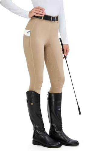 HMILES Damen Reitleggings Silikon Vollbesatz High Waist Elastische Reithose Damen mit Handytasche Gürtelschlaufen