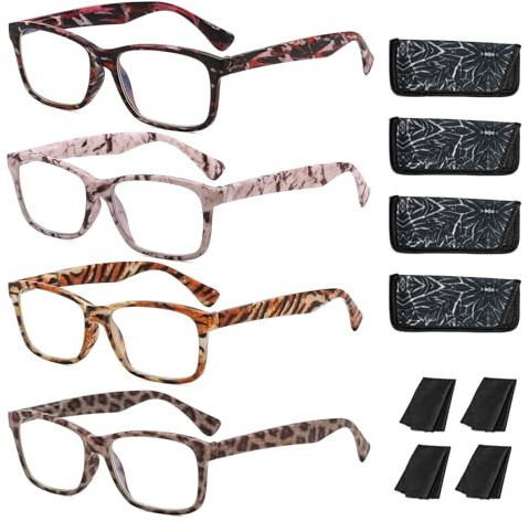 Suertree Blaulichtfilter Lesebrille für Damen Feder Scharnier Anti blaue Sehhilfe Augenoptik Mode Computer Brille Lesehilfe Herren 2.0X (4 Pack)