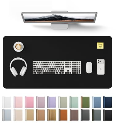 YSAGi Schreibtischunterlage 80x40cm, Premium Leder Mauspad XXL, Rutschfeste Tischunterlage Schreibunterlage, Multifunktionales Office Mousepad Schreibtisch Zubehör für Büro & Homeoffice (Schwarz)