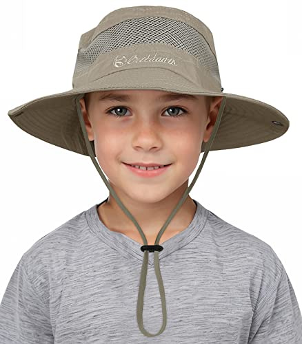 Durio Sonnenhut Kinder Uv Schutz Sonnenmütze mit Kinnriemen Kinder Fischerhut mit Nackenschutz Kinderhut Atmungsaktiv Sonnenschutz Sonnenhut aus Baumwolle für Jungen 4-12 Jahre