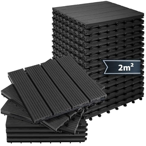 Montafox WPC Fliesen 30 x 30 cm 22 Stück / 2m² Anthrazit Terrassenfliesen Klicksystem Fliese Holzoptik Bodenbelag Klickfliesen Terrasse Balkon, Größe (Fläche):2 m² | 22 Fliesen, Farbe:Anthrazit