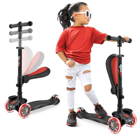 Hurtle 3-Rad-Roller für Kinder - Steh- und Kreuzfahrt-Kinderspielzeug Tretroller mit Verstellbarer Höhe, Rutschfester Plattform, Blinkenden Radlichtern, für Jungen/Mädchen im Alter von 2-12 Jahren