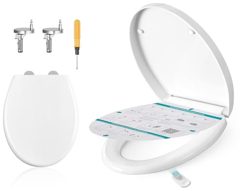 SONGMICS Toilettendeckel, O-Form, mit Absenkautomatik, Griff, WC Sitz | Toilettensitz abnehmbar, Klodeckel einfache Montage, WC-Deckel PP-Kunststoff, bis 300 kg belastbar, weiß, BTL001WZ01