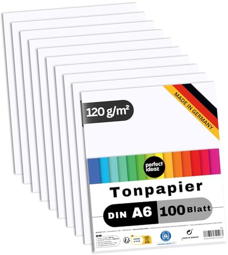 perfect ideaz - 100 Blatt Ton-Papier DIN-A6, Weiß, 120 g/m², MADE IN GERMANY, Blauer Engel zertifiziert