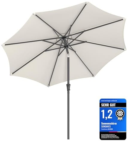 SONGMICS Sonnenschirm 300 cm UPF 50+ Strandschirm beidseitig 30° klappbar Sonnenschutz mit Kurbel Öffnen/Schließen für Terrasse, Balkon, Pool, ohne Ständer, beige GPU30BE