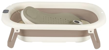 Faltbare Babybadewanne mit rutschfestem Kissen – Tragbares Design für Zuhause und Reisen – Baby-Babywanne zum Baden – zusammenklappbare Badewanne BB leicht zu reinigen – B-43 x 71 x 18,5 cm (Khaki)
