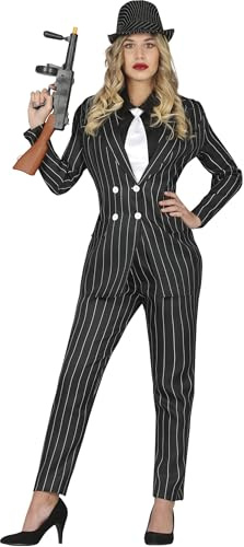 FIESTAS GUIRCA | 20er Jahre Gangster Kostüm für Damen - Hemd, Jacke, Krawatte und Hose - Mafiosa und Charleston Kostüme für Halloween, Karneval und Kostümpartys - Schwarz und Weiß
