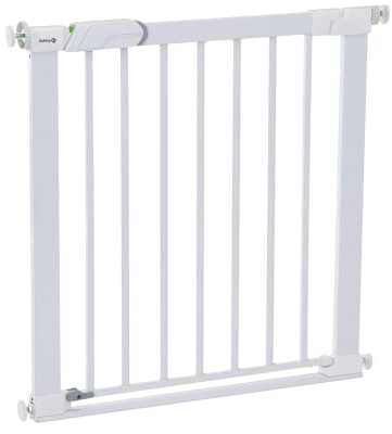 Safety 1st Flat Step Gate, Treppenschutzgitter ohne Bohren, 73–80 cm (max. 101 cm erweiterbar), Sehr Flache Türkante, Türschutzgitter Bleibt Offen, Mit Einer Hand Öffnen, Montage ohne Bohren, Weiß