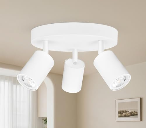 GeyouLux Deckenstrahler 3 Flammig Rund LED Deckenleuchte Schwenkbar Weiß | GU10 Deckenlampe Strahler Deckenspot, Modern Spot Lampe Wandstrahler für Wohnzimmer Schlafzimmer Küche (Ohne Leuchtmittel)