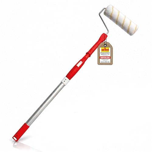 mako EASYREACH Teleskoproller-Set 3-teilig mit Alustiel 108-175cm | Ausziehbarer Stiel per Knopfdruck, hochwertige Antitropf-Malerwalze mit Universalkonus, ideal für Decken und hohe Wände