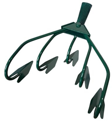 AGROHIT Gartenhacke mit 5 Zinken, Pflanzharke aus Stahl, Blumenharke mit Ø 2,8 cm Stieldülle, Kultivator zur Bodenauflockerung & Unkrautentfernung, Handlicher Grubber für Garten, 29 x 23 cm, Grün