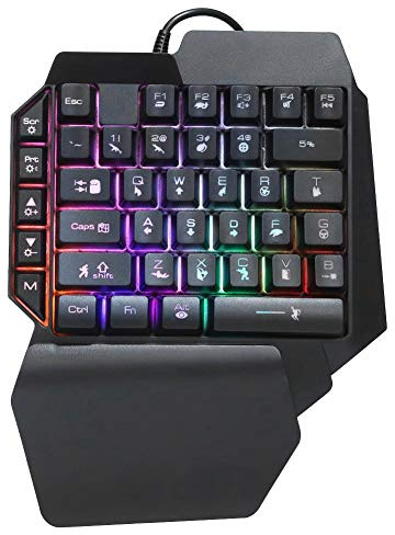 Einhand Tastatur für PUBG Gaming, mechanisch mit RGB Hintergrundbeleuchtung und 39 Tasten, ergonomisches Linkshänder Design für PC Gamer