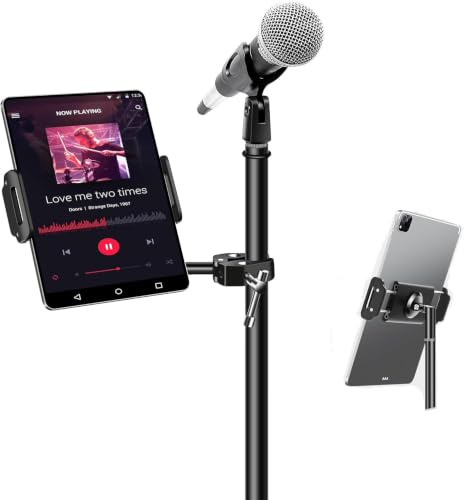 elitehood Tablet Halterung Mikrofonständer, Seite iPad Halter Mic Ständer | Aluminum Verstellbarer 360° Drehbar Tablet Halter Mikrofonständer, iPad Halterung für Notenständer, Musik mit 4-12.9” Geräte