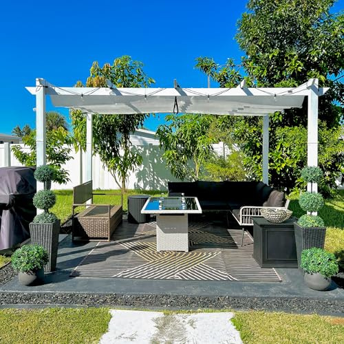 PURPLE LEAF Pergola 3 × 4 m Weißer Alurahmen Schiebedach UV-Schutz, Weiß | Weißer Alurahmen, Modernes Pergola, mit Schutzdach, Verstellbares Vordach, Robuster Stabiler, Farbechter stoff, UV-Schutz