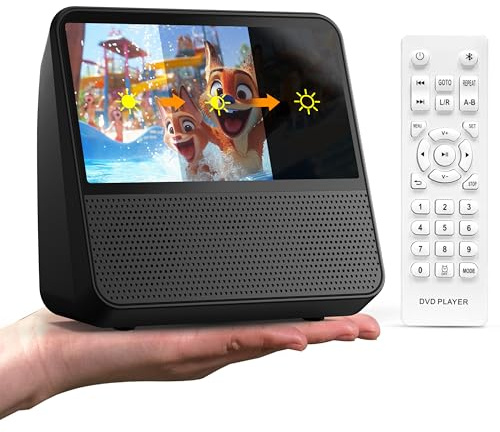 Tragbarer DVD-Player mit 7-Zoll-Bildschirm，4000mAh Akku (Laufzeit über 6 Stunden) – Bluetooth/USB/AV, Verstellbare Helligkeit, Region Free DVD Player Portable – Ideal für Fernseher, Reisen & Auto
