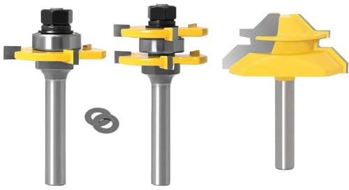 APLUS Verleimfräser-Set 3-teilig, 8 mm Schaft – Nutfräser, Federfräser & 45°-Gehrungsfräser für Holzverbindungen am Frästisch