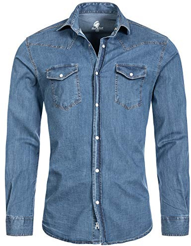 Rock Creek Jeanshemd Herren Denim Langarm | Jeanshemd für Herren aus Denim, klassisches Langarmhemd für Alltag, Freizeit und moderne Casual-Looks