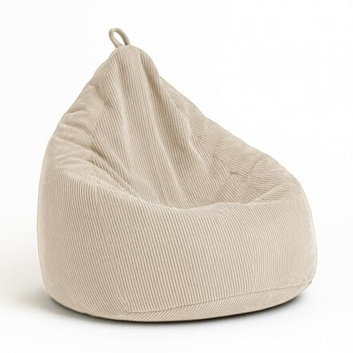 chilly pilley Sitzsack aus Cord mit EPS-Füllung - Sitzkissen - Bequem Bean Bag (Cremefarbig, 65x85)