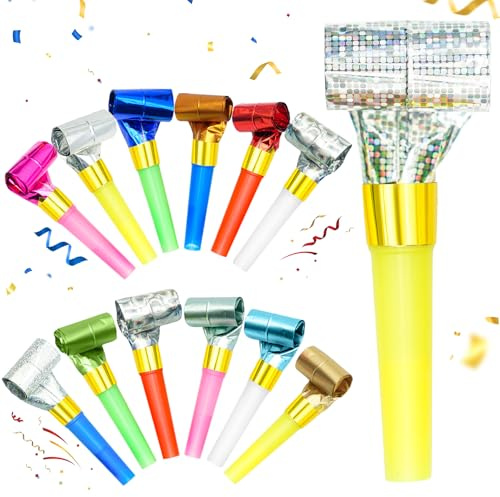 XIANGLONGY Partytröten 25 Stück, Kunststoff Pfeifen für Kindergeburtstag | Bunte Kunststoff-Tröten für Kindergeburtstag, Party, Fasching, JGA, Geburtstagsfeier, Mitgebsel & Festdeko