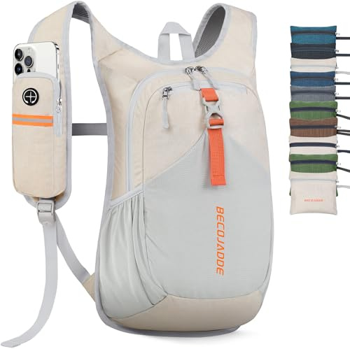BECOJADDE 15L Wanderrucksack Herren Kleiner Rucksack Damen Leichter Daypack Tagesrucksack Faltbarer Trekkingrucksack für Camping Outdoor Wandern Travel, Beige