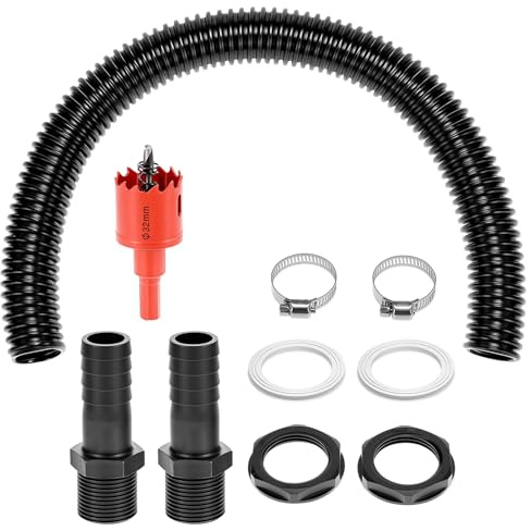 QWORK® Regentonnen Verbinder Set, 500mm Verbindungsschlauch & Lochöffner, für Regenwassertonnen