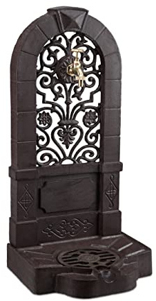 Relaxdays Standbrunnen, Antik-Stil, Nostalgie, Garten, Terrasse, Wasserhahn, Becken, stehend, HBT 74 x 36 x 30 cm, braun