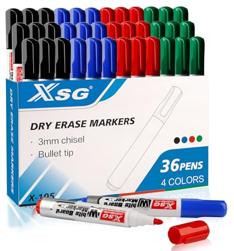 ABEIER Whiteboard Marker,36 Marker Stifte,Trocken Abwischbar, Rundspitze 3mm,4 Farben Whiteboard Stifte Rundspitze Set Perfekt für Zuhause Büro 36er Pack