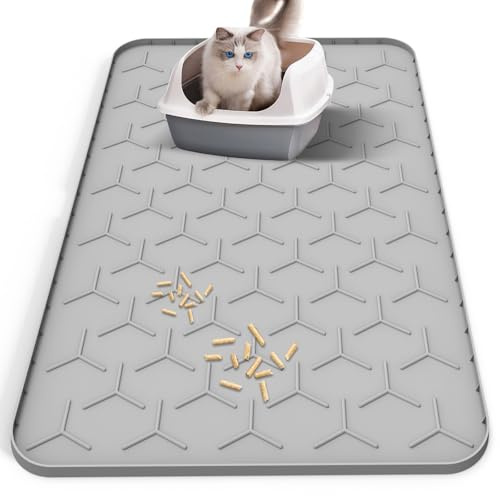 Jukibole Silikon Katzenstreu Matte XXL 88x56cm, Katzenklo Unterlage Groß | Katzenklo Matte Groß XXL mit Flexibler Rand, Wasserdicht & Rutschfest, Leicht zu Reinigen, Waschbar, für Katzentoilette