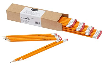 Amazon Basics Graphit-HB-2-Bleistifte mit Holzschaft, vorgespitzt, nicht schmierende Radierspitze, Schule, 30er-Pack