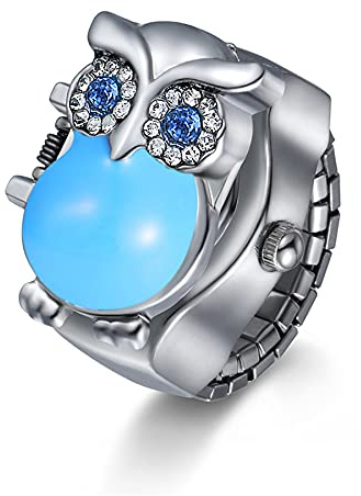 JewelryWe Ringuhr Fingeruhr Damen Analog Quarz Uhr Elastisch Ring Edelstahl Eule Deko Uhr Uhrenring Weiß Schwarz Rot
