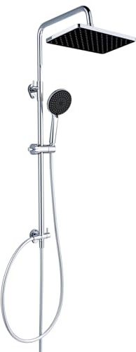 YEAUPE PRO Duschsystem ohne Armatur, Chrom-Edelstahl Duschset, Schwarz | 30x20cm Quadratische Regenduschekopf, 3 Strahlarten Duschkopf, 65-102cm Höhenverstellbare Duschstange