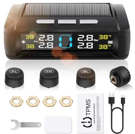 Geloo TPMS Reifendruckkontrollsystem Wohnmobil mit 4 Wasserdicht IPX7-Reifendrucksensoren.Druckbereich:0-5 Bar/0-87Psi für RV LKW Van SUV, Reifendruckwarnung/Reifentemperaturanzeige