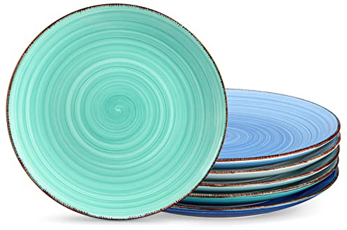vancasso BONITA Speiseteller Steingut, Essteller set 6 Personen, Ø 27 cm Teller Set, Geschirr für Spülmaschine und Mikrowelle, Pastateller, Frühstücksteller, Kuchenteller, Kühle Farbe
