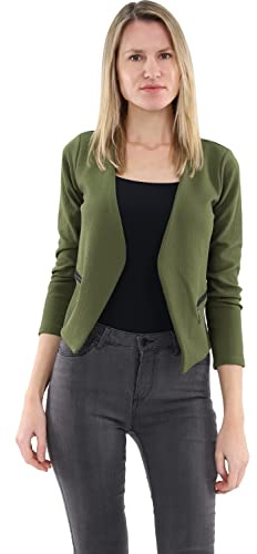 Malito - Damen Blazer Langarm - unifarbener Jerseyblazer - Kurze Basic Jacke - Sweatblazer mit Reißverschluss - Tasche - tailliertes Sakko 6040 (Größe S-XXL)