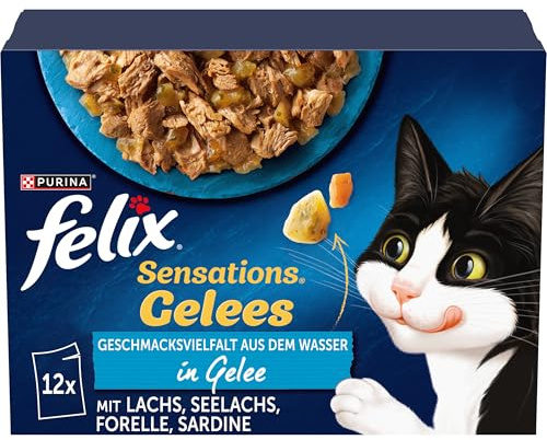 Felix Sensations Gelees Katzenfutter nass in Gelee, Fisch Sorten-Mix, 6er Pack (6 x 12 Beutel à 85g)